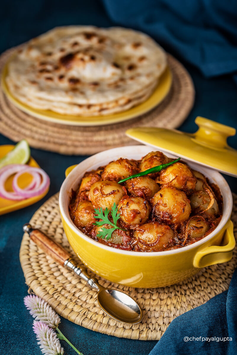 Rich Creamy pot potato curry, Authentic Spicy dum aloo, food photography