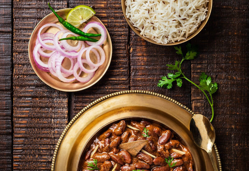 kidney beans curry with steamed rice, Rajma chawal, food photography